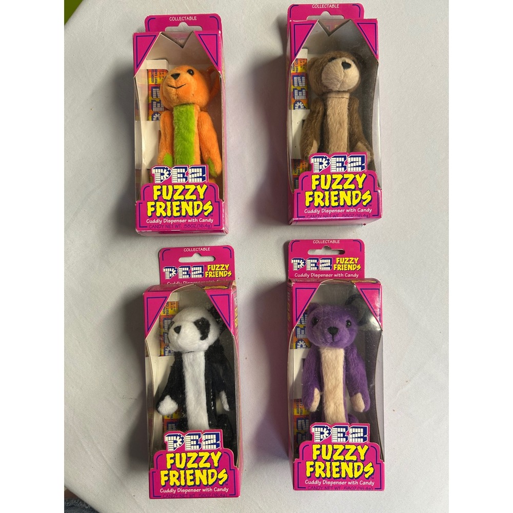 Vintage PEZ Fuzzy Friends Plush Dispenser Set of 4 NIB Gilbert Buddy Jade TJ